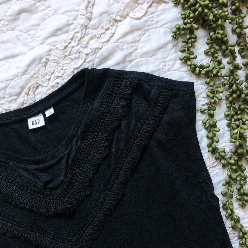 Gap Black Short Sleeve Top with Fringe Detailing